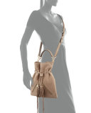 Large Moto Drawstring Crossbody Bag, Beige