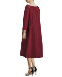 Sequined Boat-Neck Opera Coat, Bordeaux