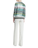 Striped Cap-Sleeve Knit Sweater, Cerulean