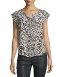 Iva Leopard-Print Silk Cap-Sleeve Top