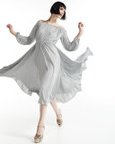 Off-The-Shoulder Long-Sleeve Midi Dress, Artic Blue
