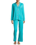 Bella Contrast-Trim Long-Sleeve Pajama Set, Blue/Pink