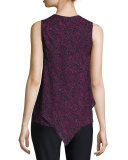 Laced Printed Silk Handkerchief Tank, Midnight