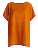 Short-Sleeve Suede Tunic Blouse, Karminspint