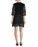 Leaf-Lace Mini Dress, Black