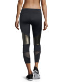 Cutout Capri Sport Leggings W/Mesh Insets, Khaki Combo