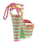 Jade Ankle-Wrap Platform Sandal, Fluorescent Orange/Multi