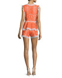 Giselle Lace Contrast-Trim Shorts, Tangerine