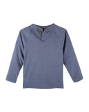 Long-Sleeve Raglan Henley Tee, Light Blue, 3-24 Months