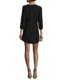 Saxona Split-Neck Silk Mini Dress, Black