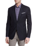 Basketweave Two-Button Silk-Blend Sport Coat, Navy