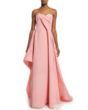 Strapless Sweetheart-Neck Draped Gown, Pink