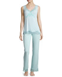 Opale Long Pajama Bottoms, Ivory/Turchese 