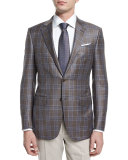Plaid Two-Button Sport Coat, Brown/Blue
