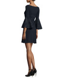Bell-Sleeve Ponte A-Line Dress, Dark Navy