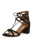 Beverly Hills Suede Lace-Up Sandal, Black