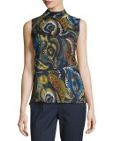 Fernanda Sleeveless Mock-Neck Printed Blouse, Galaxy Blue Multi