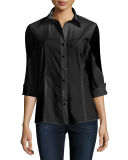 Nanette Organza-Inset Button-Front Blouse