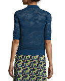 Short-Sleeve Rib-Stitch Polo Top 