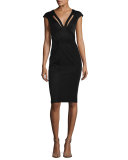 Joni Cap-Sleeve Bodycon Cocktail Dress, Black