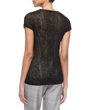 V-Neck Cap-Sleeve Lace Top, Black