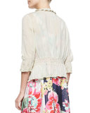 3/4-Sleeve Georgette Pintuck Cardigan