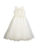 Sleeveless Floral Satin & Tulle Special Occasion Dress, Size 3-14