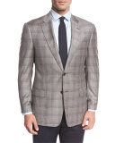 Plaid Two-Button Sport Coat, Tan/Blue