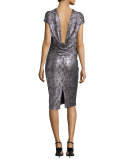 Lochar Short-Sleeve Metallic Cocktail Dress, Silver