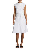 Cap-Sleeve A-Line Sailcloth Dress, White