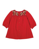 Embroidered Cotton-Blend Shift Dress, Red, Size 6M-2