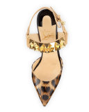Ziggoo Spiked Red Sole Slingback Pump, Patent Leopard