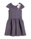 Cap-Sleeve Scuba Party Dress, Gray, Size 4-6