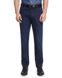 Five-Pocket Regular-Fit Stretch-Denim Jeans, Blue