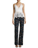 Embellished Floral-Lace Trousers
