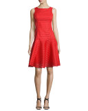Sleeveless Banded Mesh Cocktail Dress, Escape Red