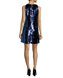 allover paillette sleeveless shift dress, black/blue