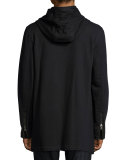 Long-Line Knit Front-Zip Hoodie, Black