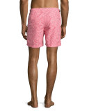 Rescue Bulldog Tribal-Print Swim Trunks, Red