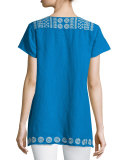 Tara Short-Sleeve Embroidered Linen Tee