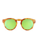 Leonard Mirrored Round Sunglasses, Blonde Havana/Green