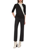 Cara Cropped Full-Leg Denim Pants, Black
