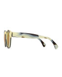 Leonard Round Horn-Pattern Sunglasses with Mirror Lens, Brown/Cream