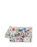 Georgiana All Over Wink Sticker Clutch Bag, Silver 