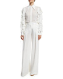 Linen Palazzo Trousers, White