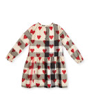 Philippa Long-Sleeve Smocked Heart & Check Dress, Parade Red, Size 4-14