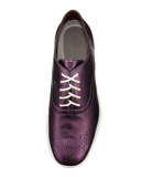 ZeroGrand Metallic Wing-Tip Oxford Sneaker, Elderberry/Optic White