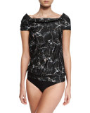 Rock Solid Off-the-Shoulder Tankini Swim Top, Black