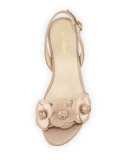 Ida Flower Flat Slingback Sandal, Nude