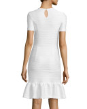 Lotus Wavy Stripe Flounce-Hem Dress, White